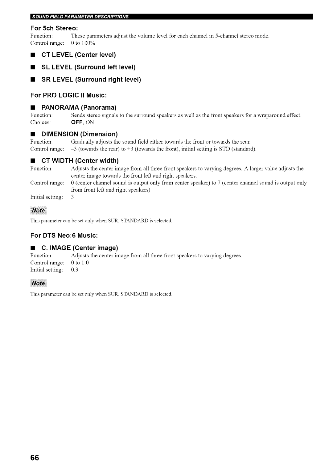 Yamaha HTR-5835 owner manual For 5ch Stereo, Ctwidth Center width, For DTS Neo6 Music Image Center image, Dimension 