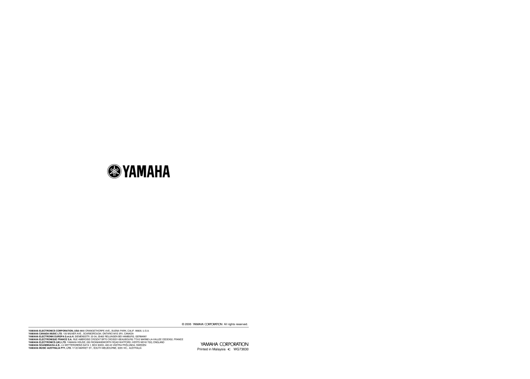 Yamaha HTR-5940 AV owner manual Printed in Malaysia, WG73630, All rights reserved 