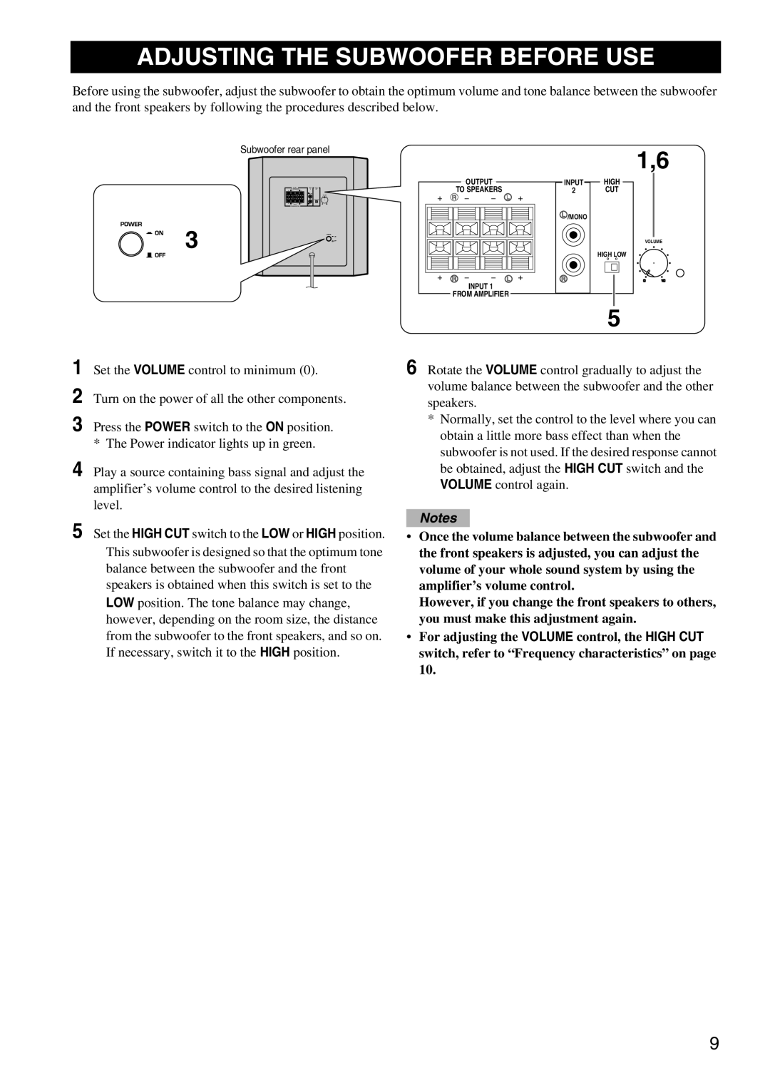 Yamaha HTR-5940 AV owner manual Adjusting The Subwoofer Before Use, Notes 