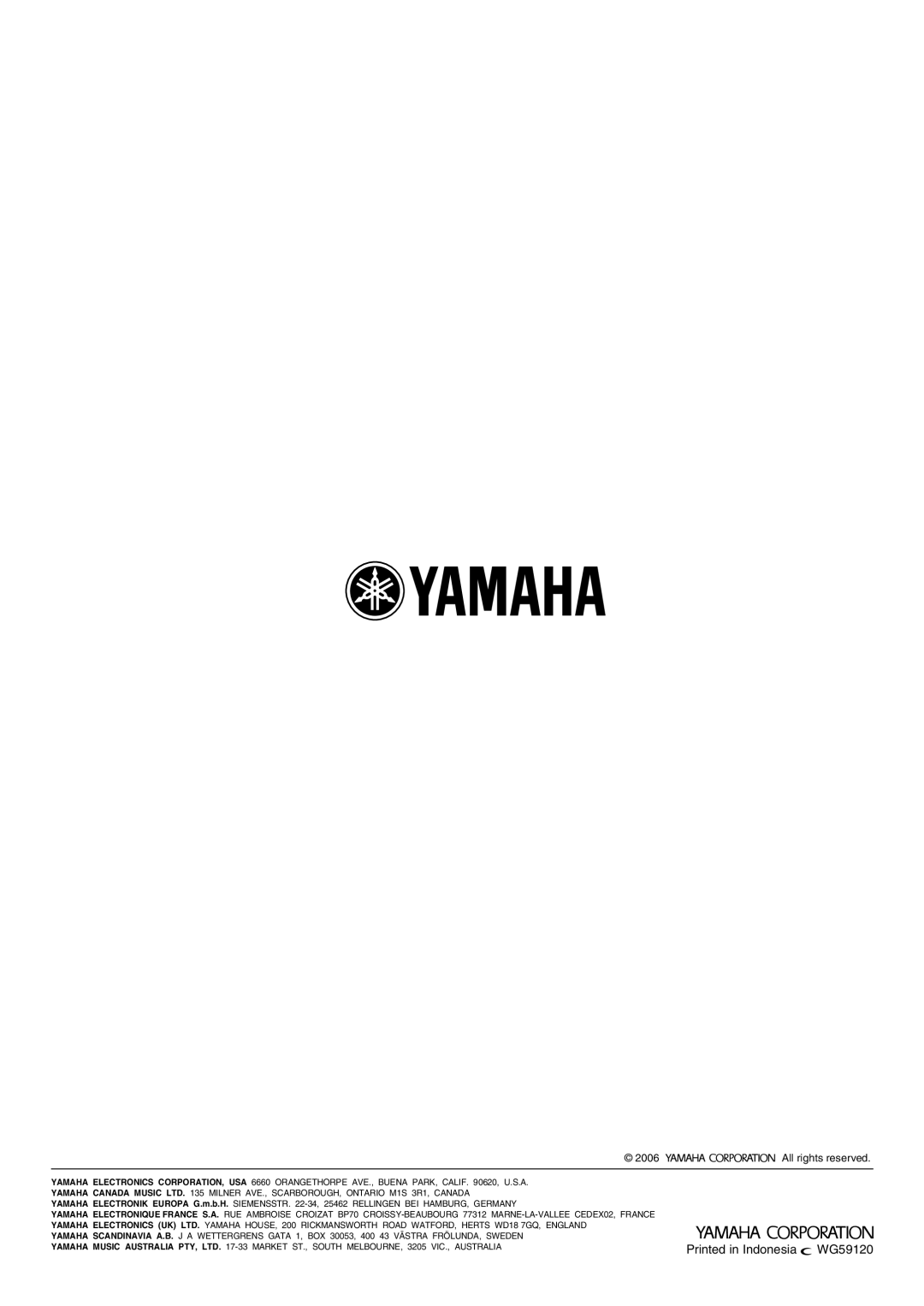 Yamaha HTR-5940 AV owner manual WG59120, 2006, All rights reserved 