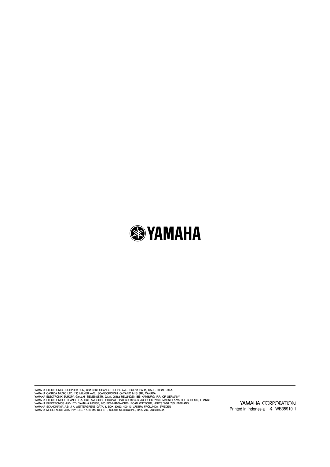 Yamaha HTR-5940 AV owner manual Printed in Indonesia, WB35910-1 
