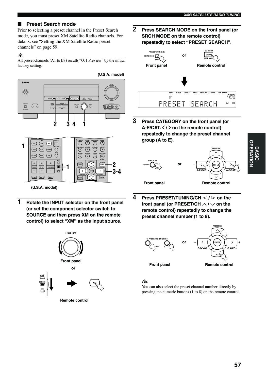 Yamaha HTR-5940 AV owner manual Preset Search L R, Preset Search mode, Press CATEGORY on the front panel or, group A to E 