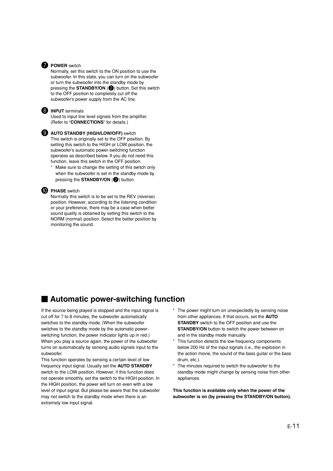 Yamaha HTR-5940 owner manual Power switch, Auto Standby HIGH/LOW/OFF switch, Phase switch 