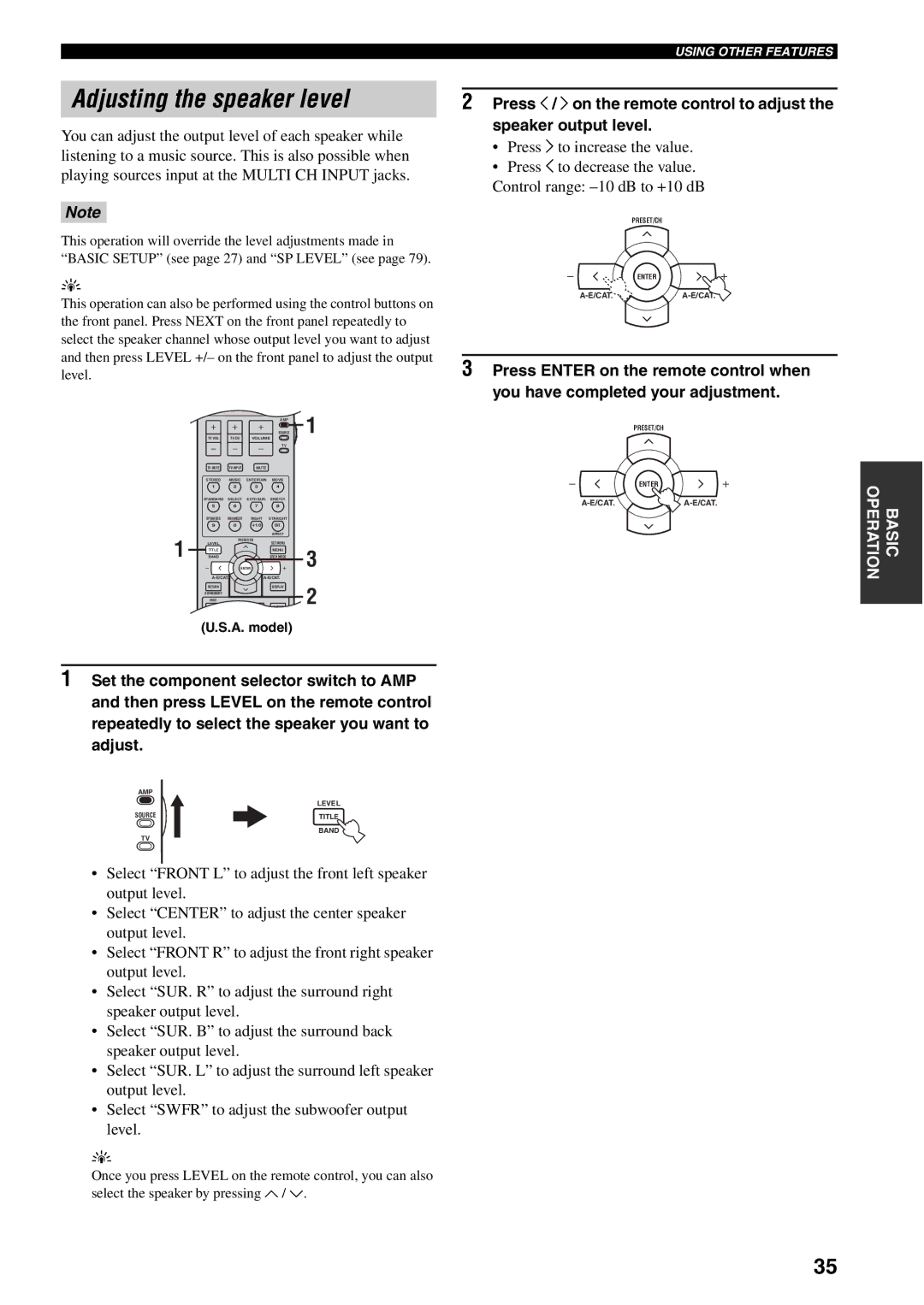 Yamaha HTR-5940 owner manual Adjusting the speaker level, A. model 