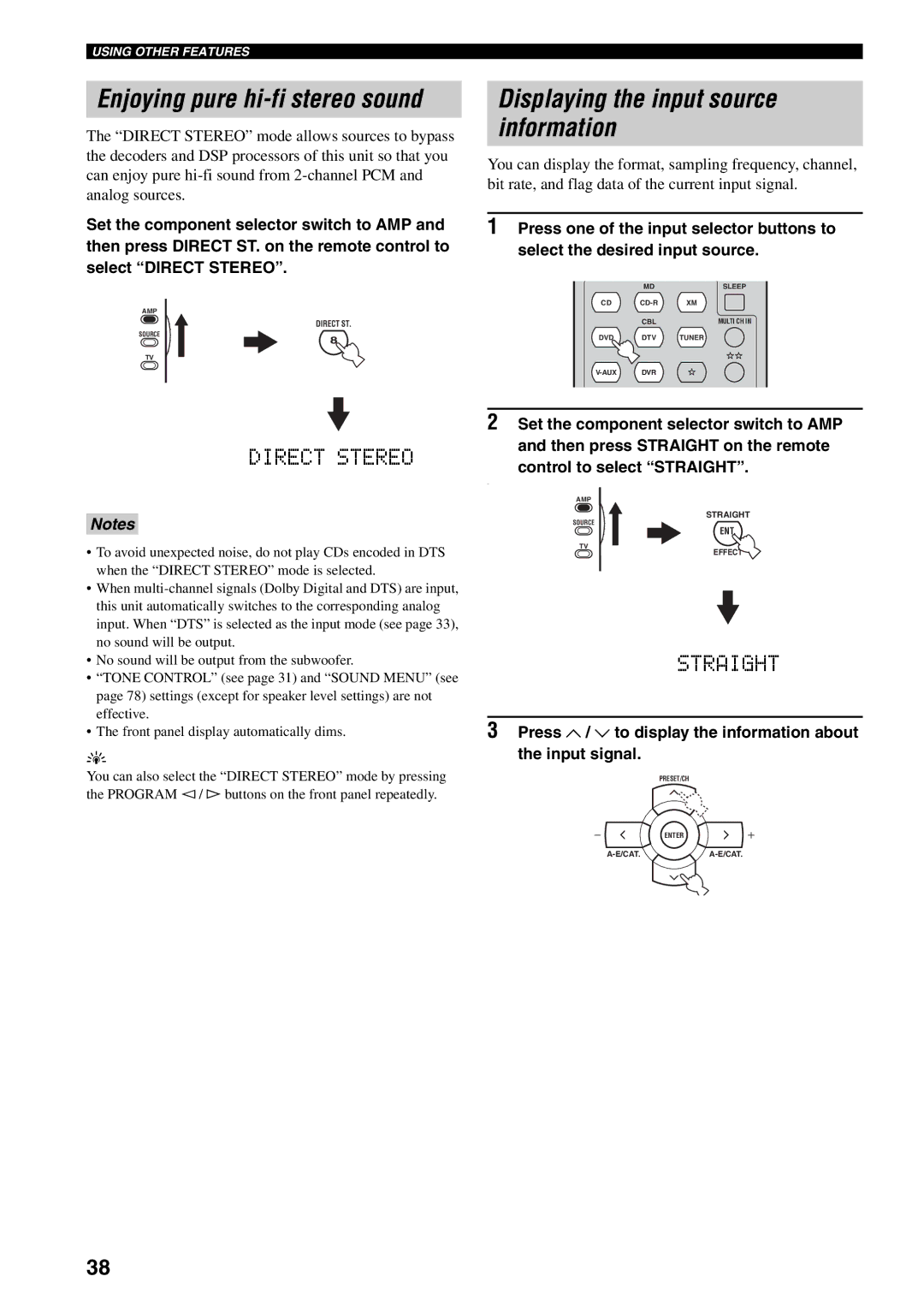 Yamaha HTR-5940 owner manual Displaying the input source information, Enjoying pure hi-fi stereo sound 