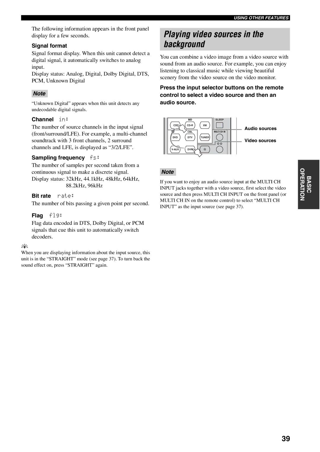 Yamaha HTR-5940 owner manual Playing video sources in the background 