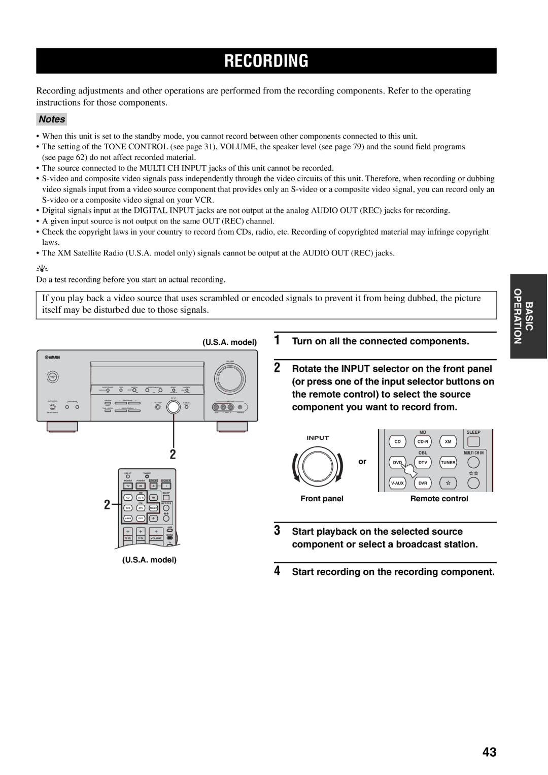 Yamaha HTR-5940 owner manual Recording 