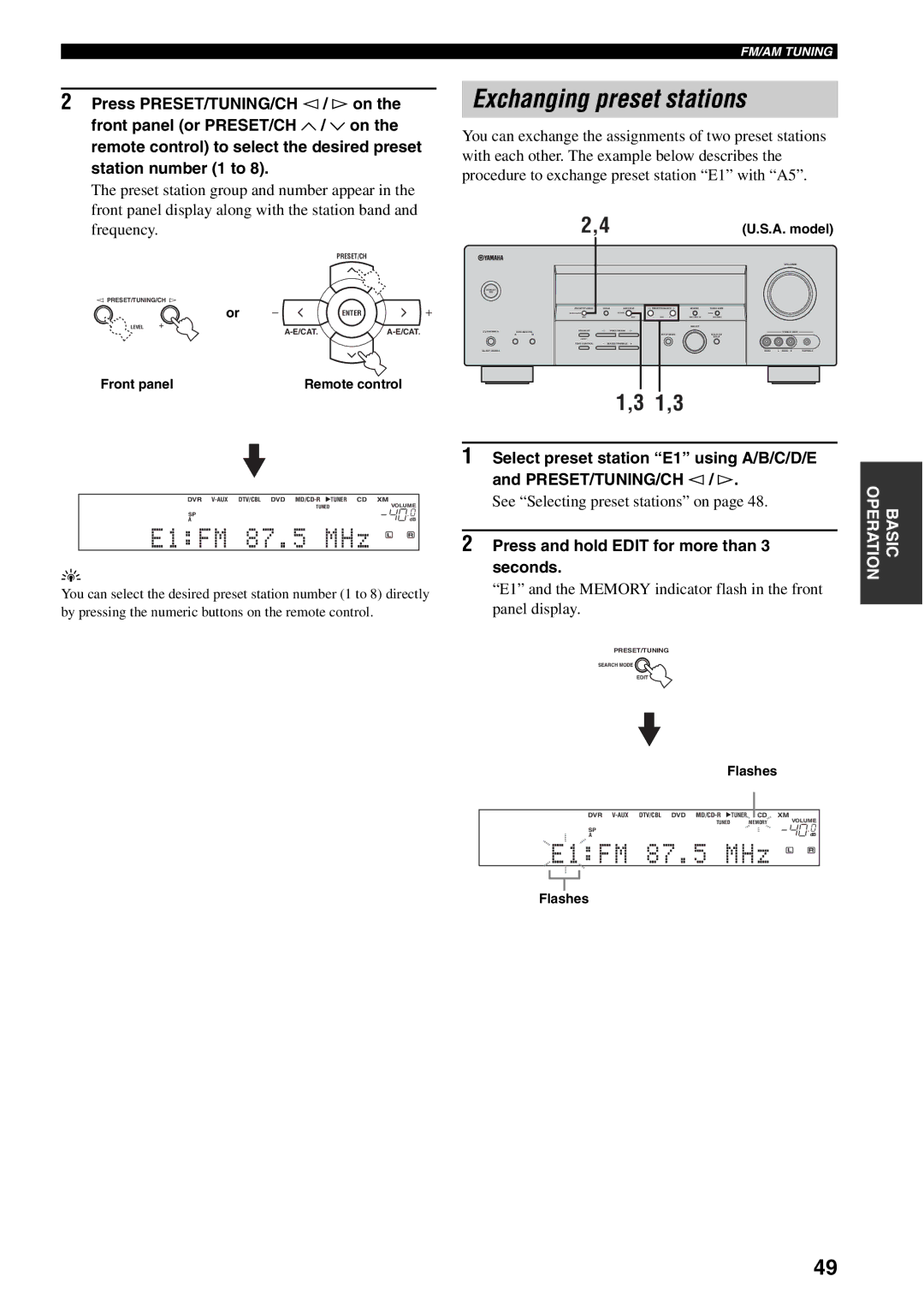 Yamaha HTR-5940 owner manual Exchanging preset stations, 1,3, See Selecting preset stations on 