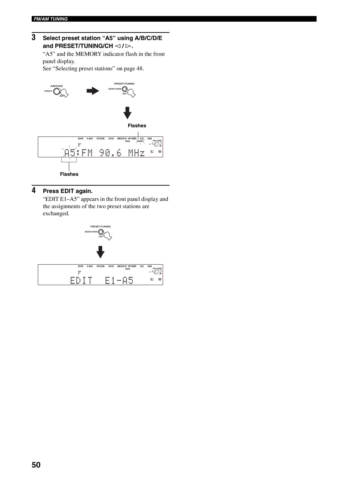 Yamaha HTR-5940 owner manual A5FM 90.6 MHz, Press Edit again 