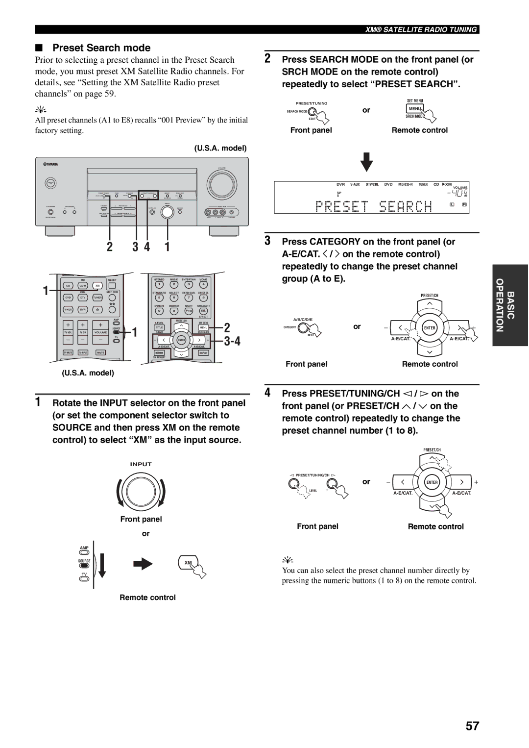 Yamaha HTR-5940 owner manual Preset Search mode, Repeatedly to change the preset channel, Group a to E 