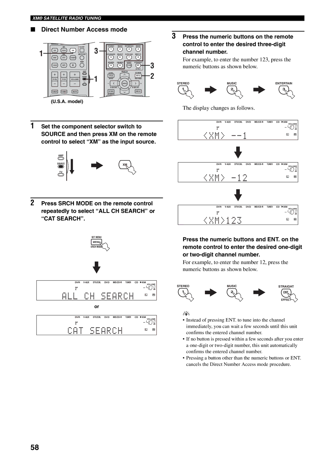 Yamaha HTR-5940 owner manual Direct Number Access mode, Display changes as follows 