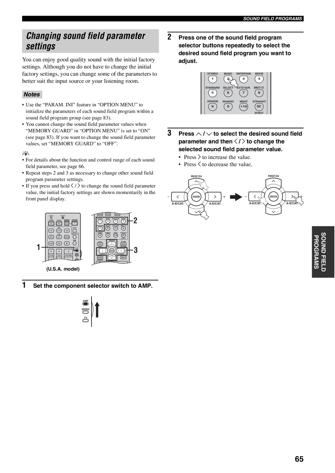 Yamaha HTR-5940 Changing sound field parameter settings, Press i to increase the value Press j to decrease the value 