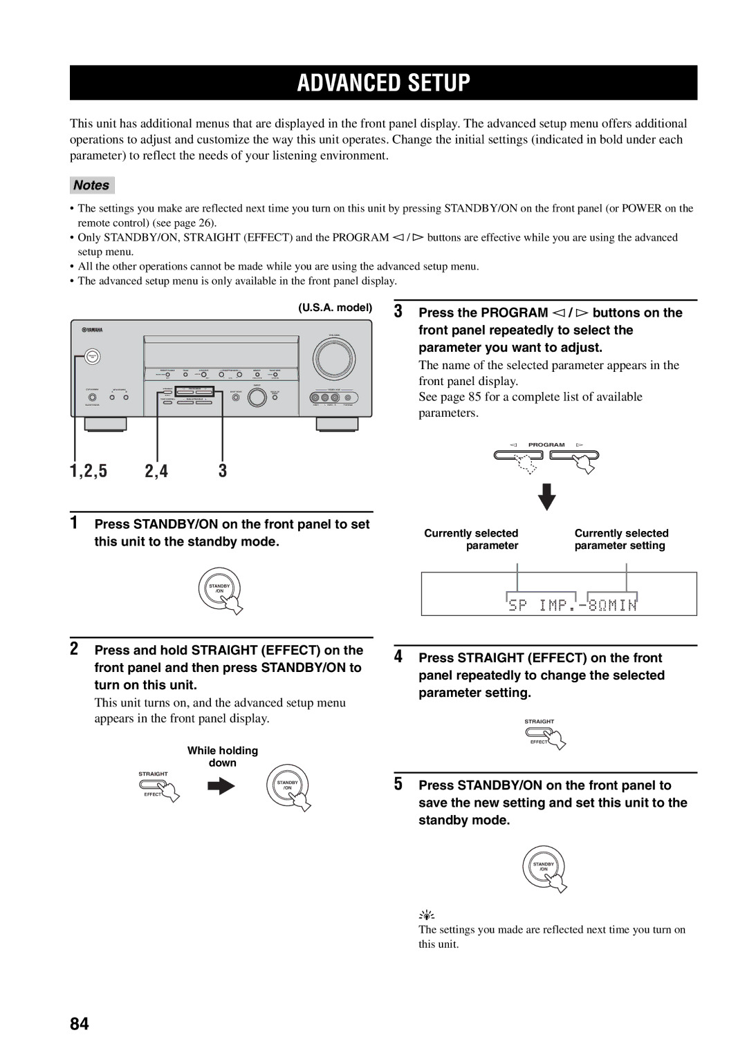 Yamaha HTR-5940 owner manual Advanced Setup, 5 2,4, Parameter Parameter setting 