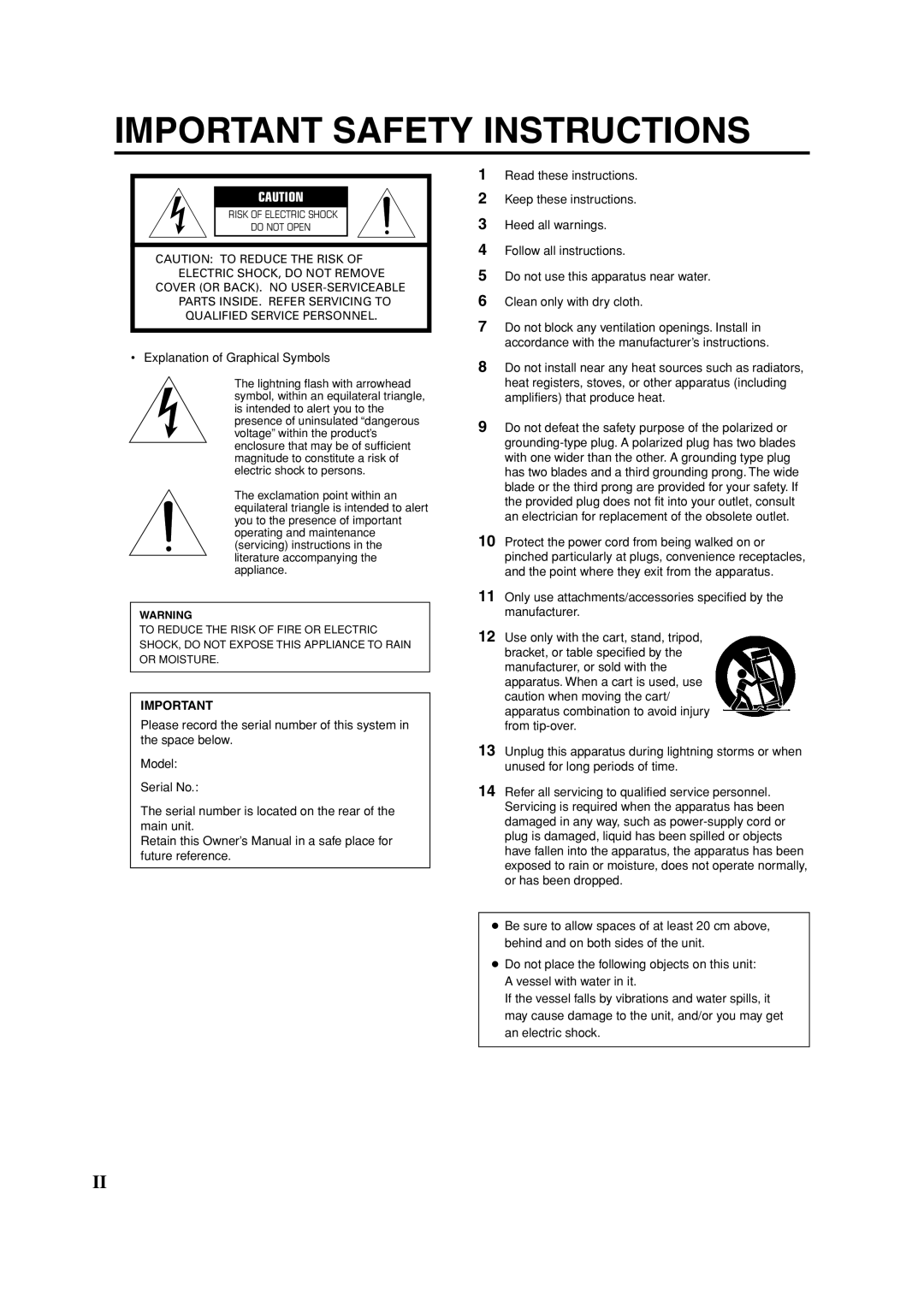 Yamaha HTR-5940 owner manual Important Safety Instructions 