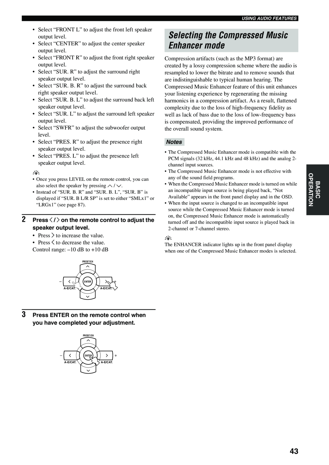 Yamaha HTR-5960 owner manual Selecting the Compressed Music Enhancer mode 