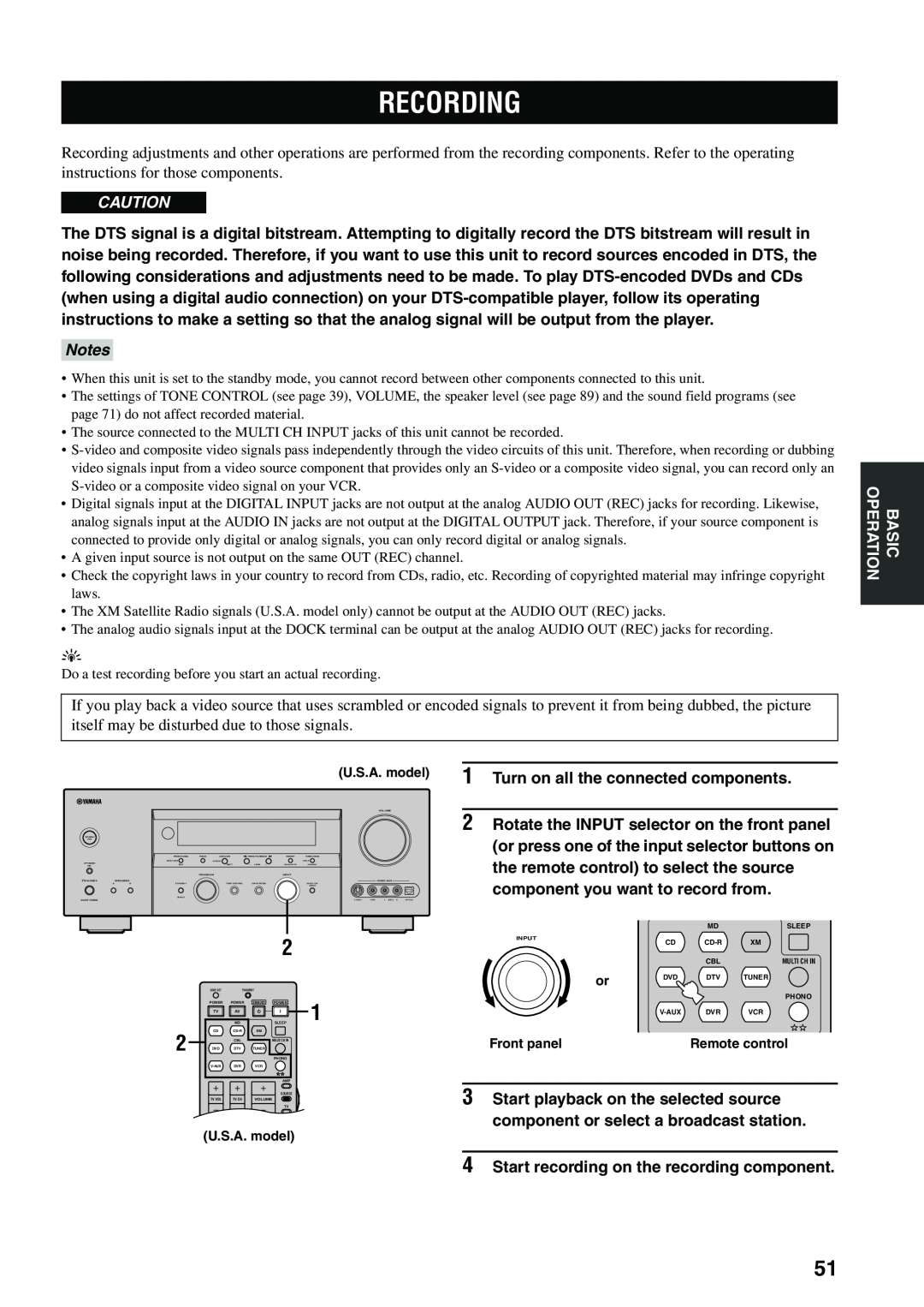 Yamaha HTR-5960 owner manual Recording, Turn on all the connected components, component you want to record from, Notes 