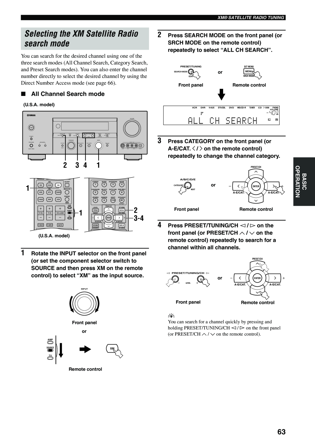 Yamaha HTR-5960 owner manual Selecting the XM Satellite Radio search mode, 2 3 4, All Channel Search mode 