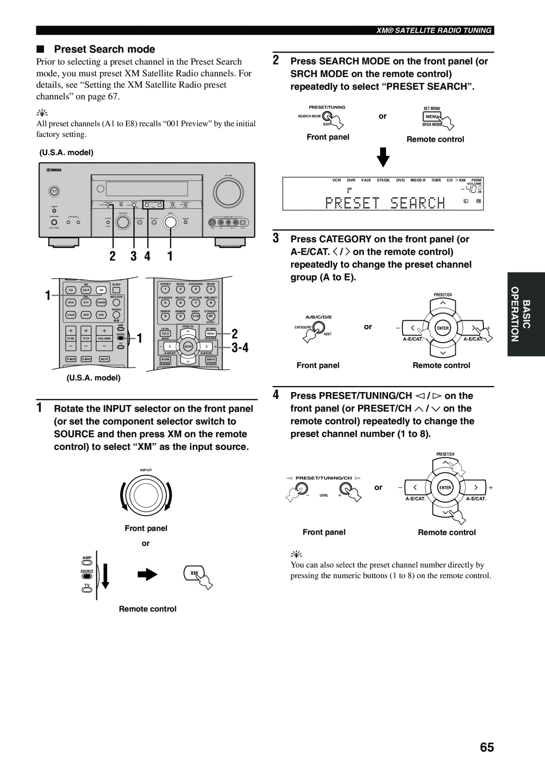 Yamaha HTR-5960 owner manual Preset Search L R, Preset Search mode, Press SEARCH MODE on the front panel or, 2 3 4 