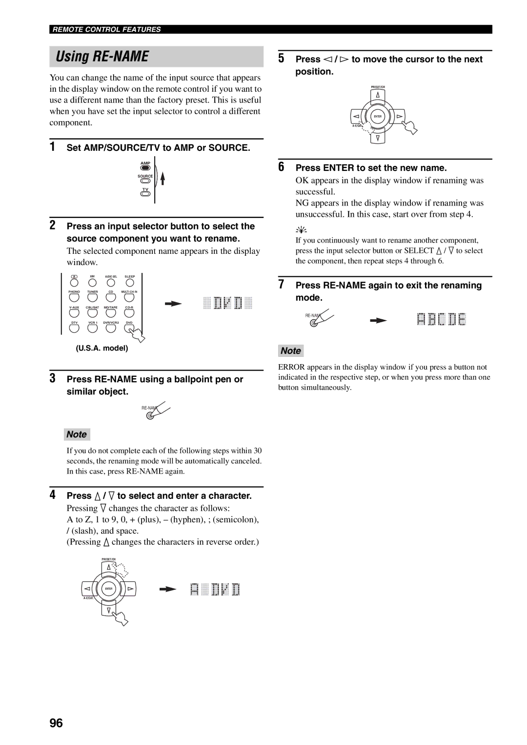 Yamaha HTR-5990 owner manual Using RE-NAME 