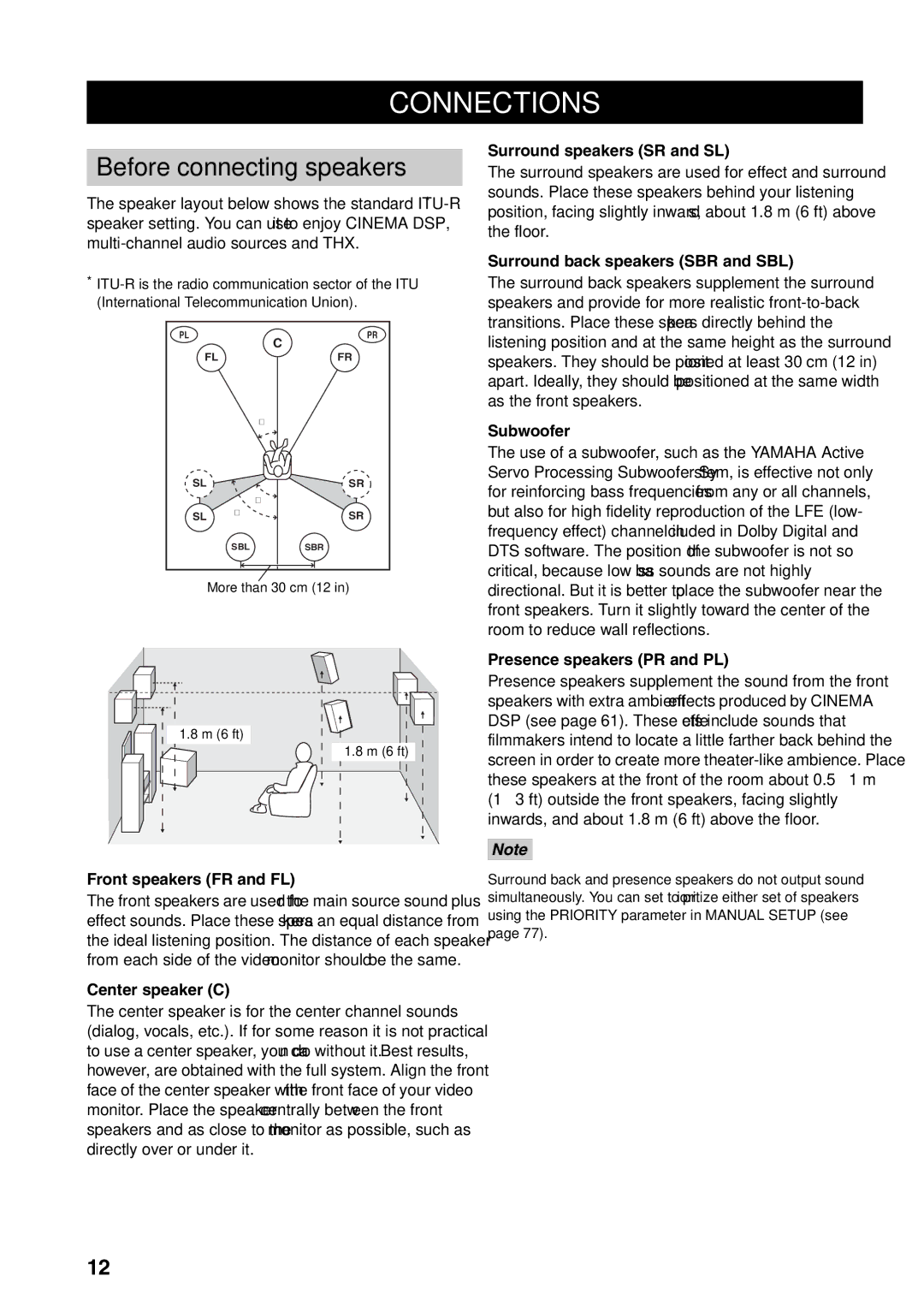 Yamaha HTR-5990 owner manual Connections, Before connecting speakers 