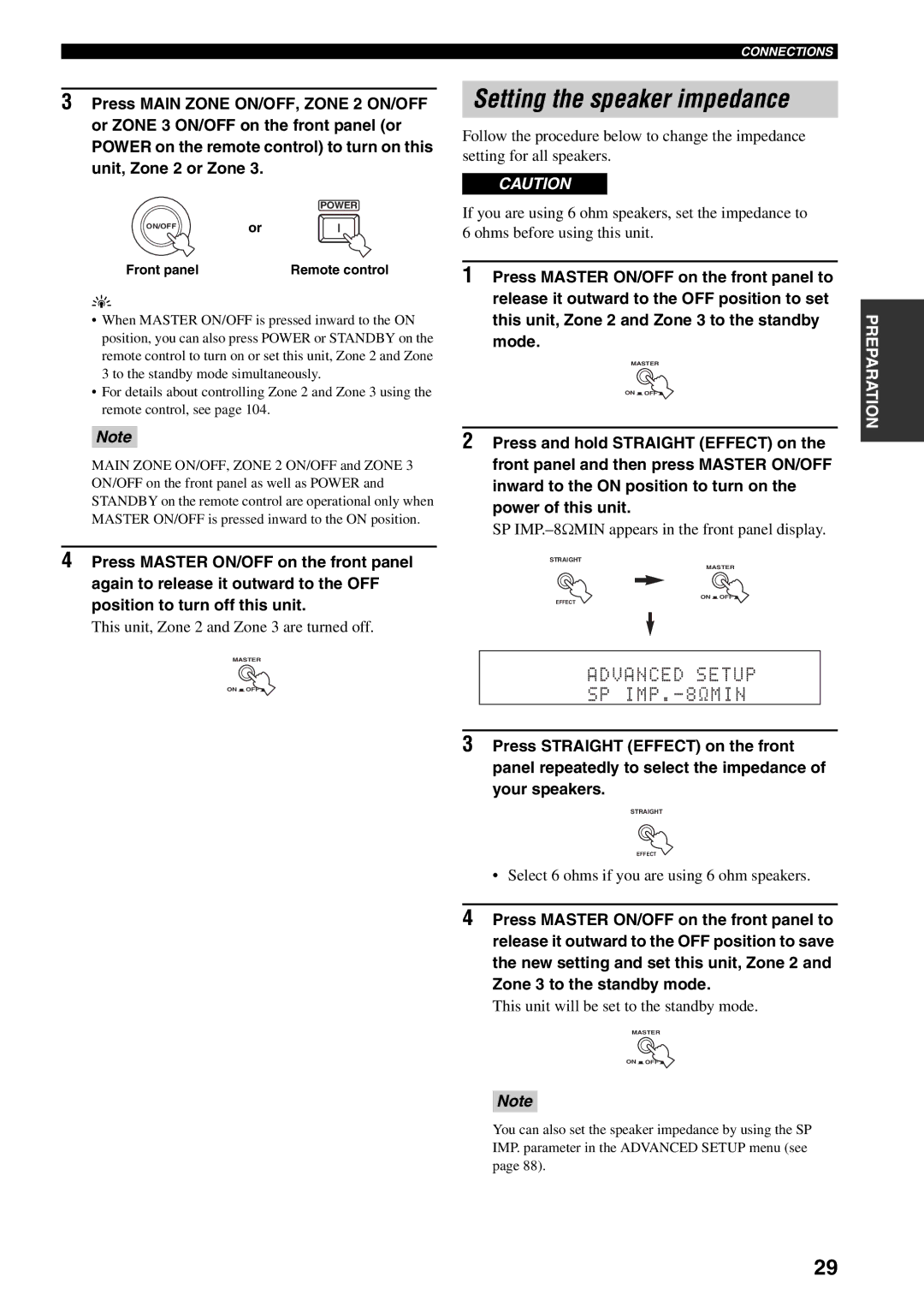 Yamaha HTR-5990 owner manual Setting the speaker impedance, This unit, Zone 2 and Zone 3 are turned off 