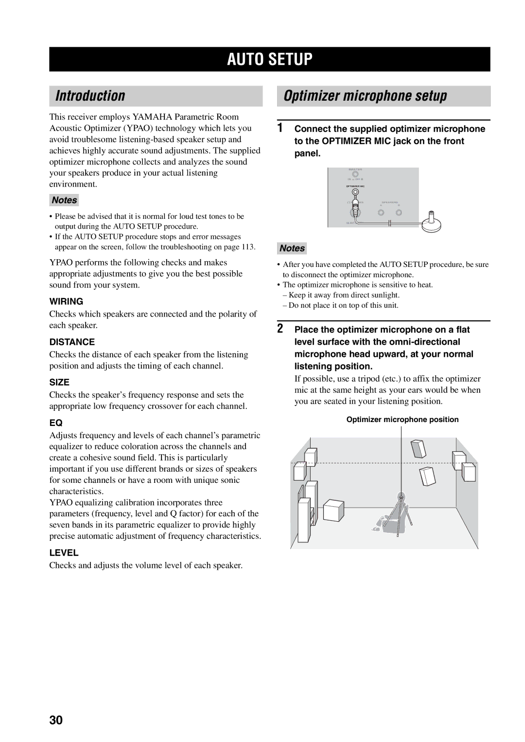 Yamaha HTR-5990 owner manual Auto Setup, Introduction, Optimizer microphone setup 