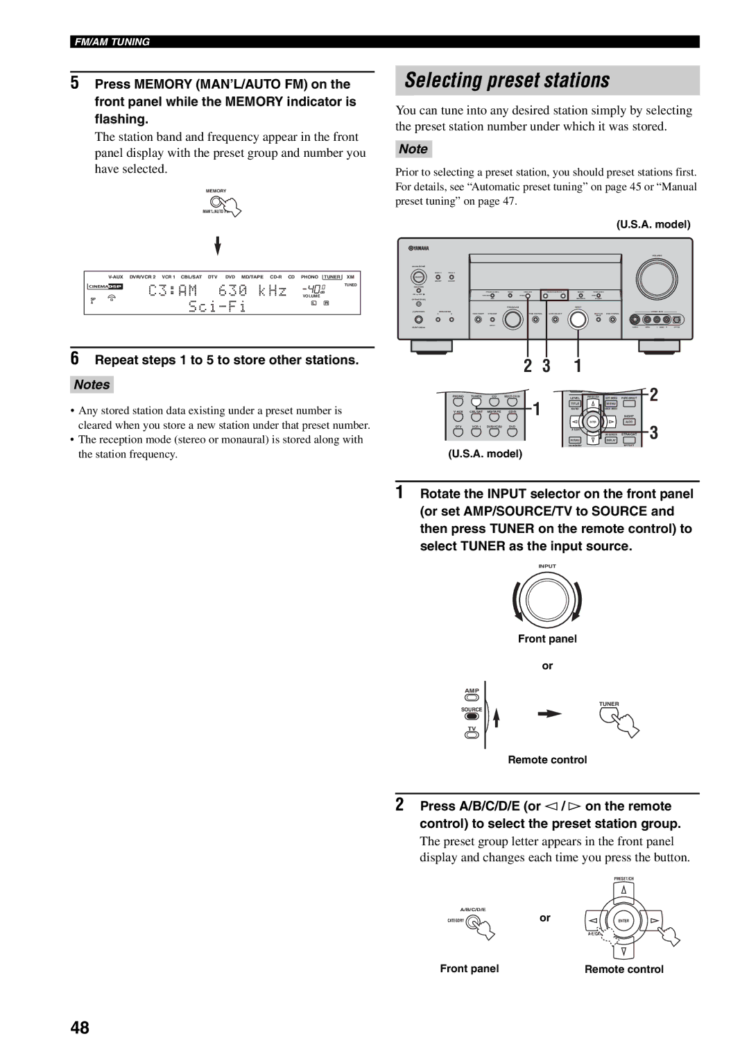 Yamaha HTR-5990 owner manual Selecting preset stations, Repeat steps 1 to 5 to store other stations 