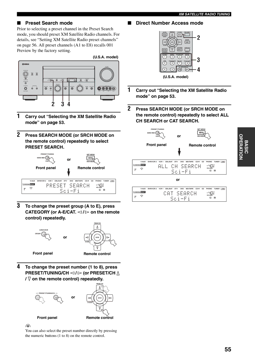 Yamaha HTR-5990 owner manual Preset Search mode, Direct Number Access mode 