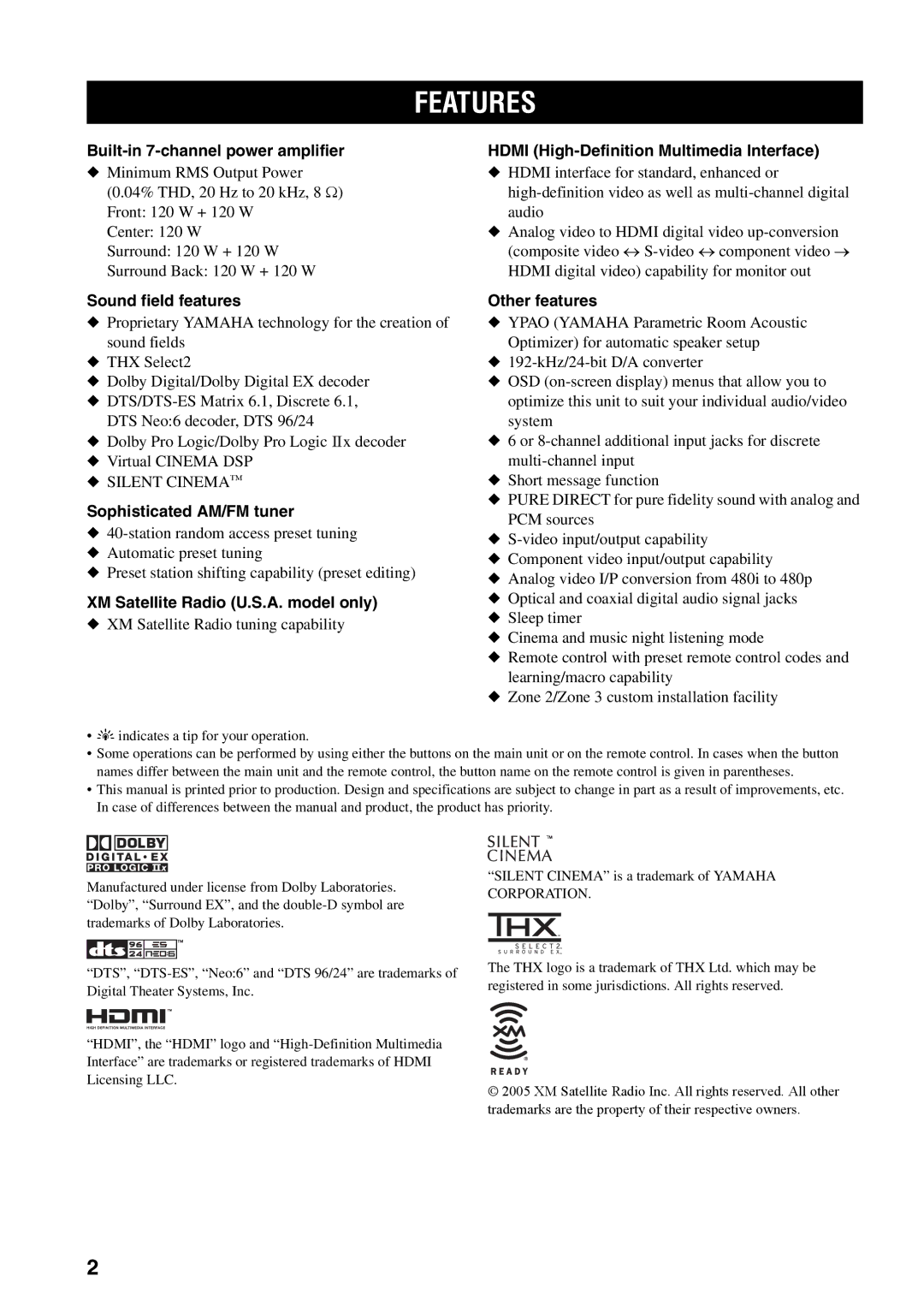 Yamaha HTR-5990 owner manual Features 