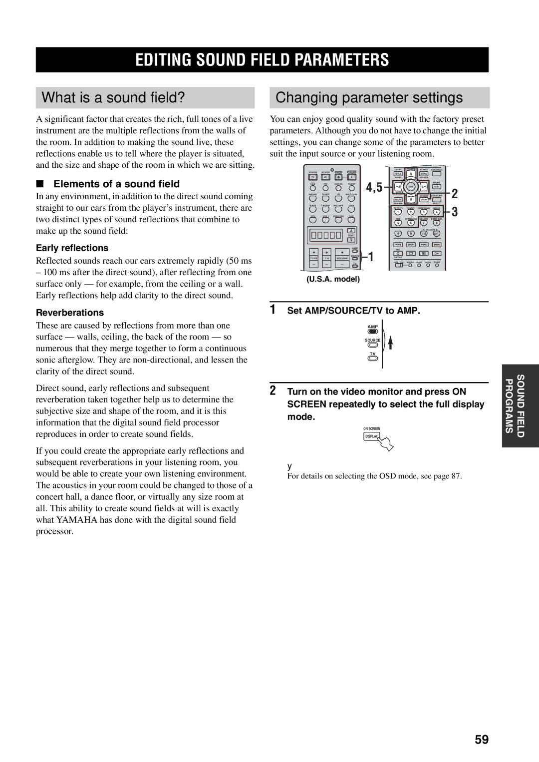 Yamaha HTR-5990 owner manual Editing Sound Field Parameters, What is a sound field?, Changing parameter settings 