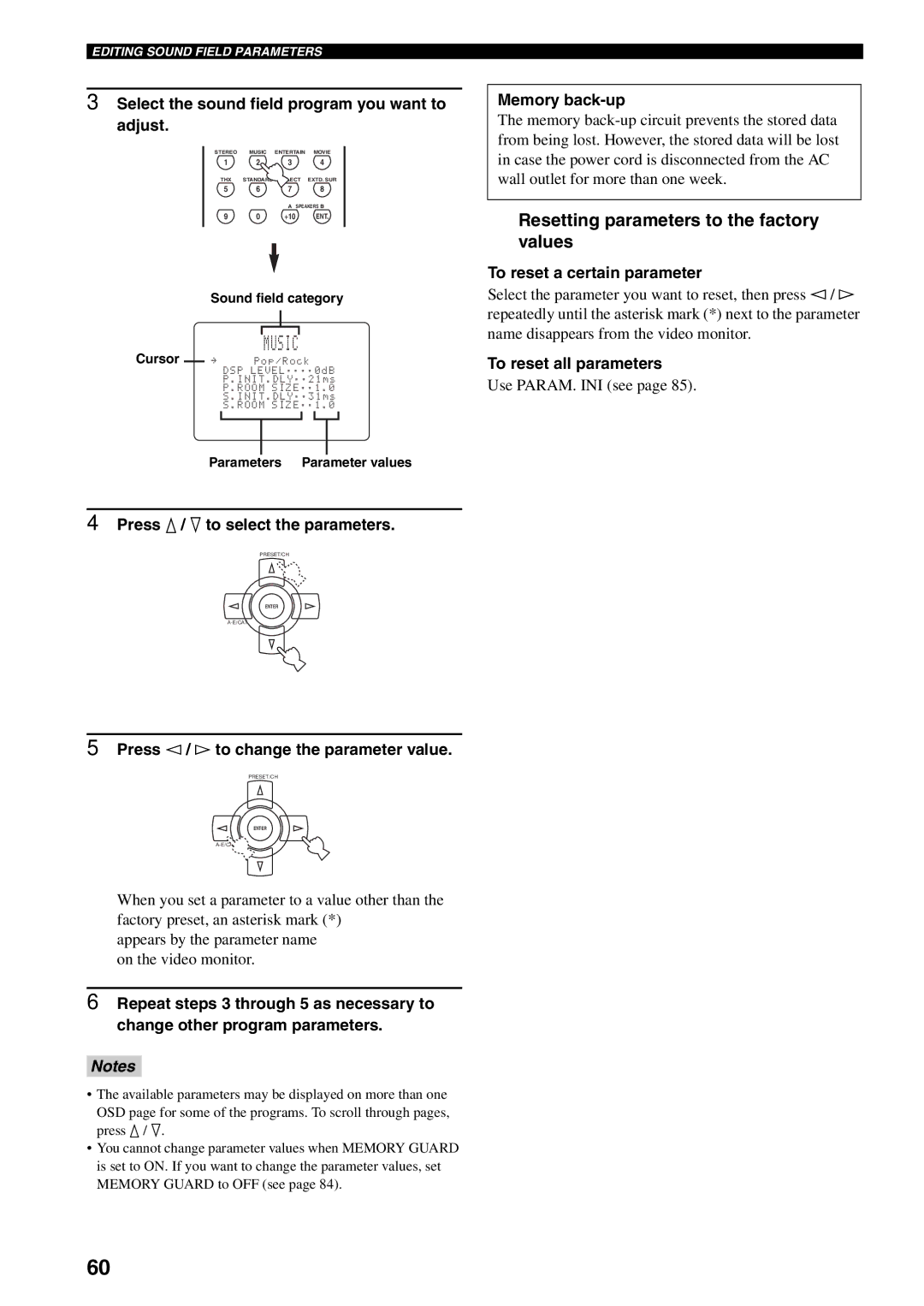 Yamaha HTR-5990 owner manual Resetting parameters to the factory values 