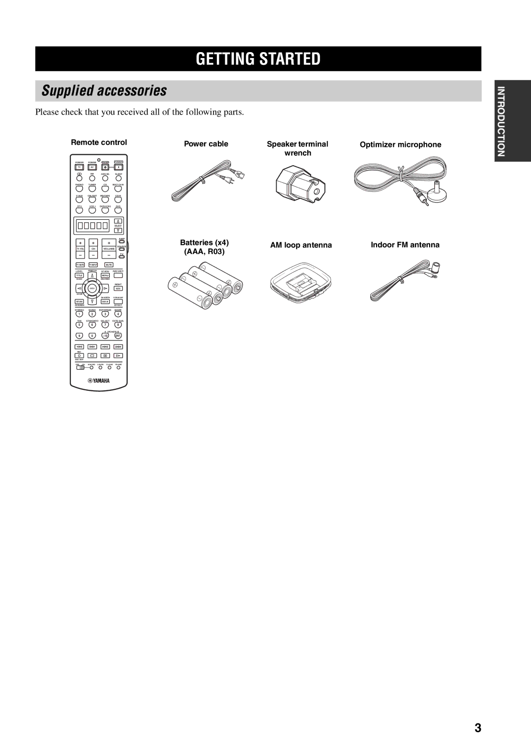 Yamaha HTR-5990 Getting Started, Supplied accessories, Please check that you received all of the following parts 