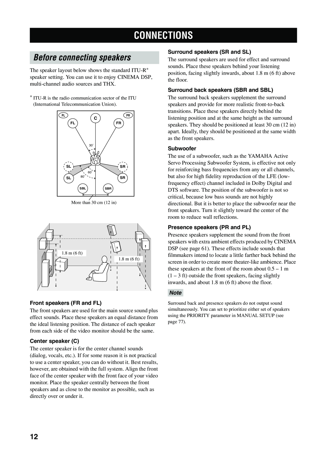 Yamaha HTR-5990 owner manual Connections, Before connecting speakers 