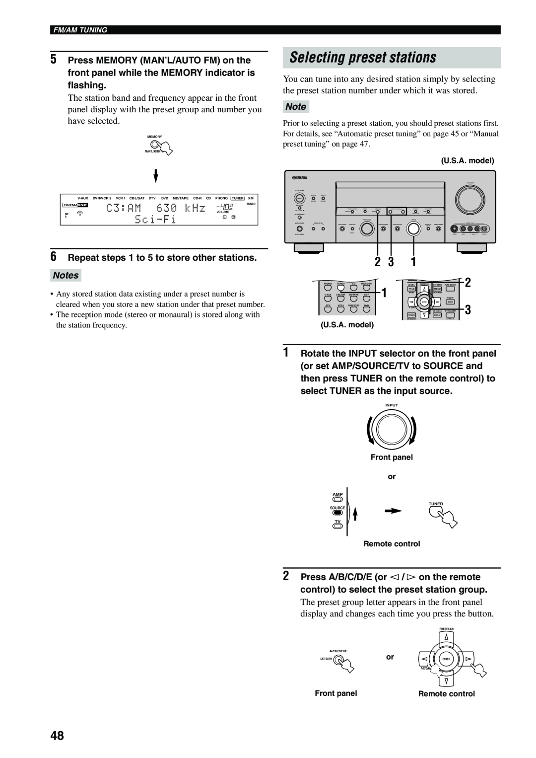 Yamaha HTR-5990 owner manual Selecting preset stations, C3:AM, Sci-Fi, Notes 