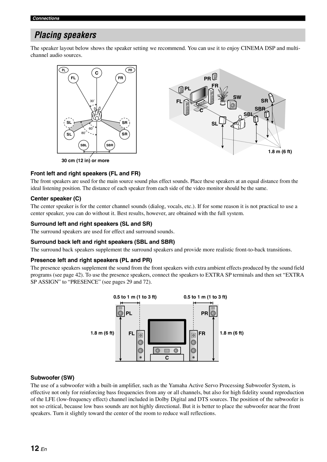 Yamaha HTR-6060 owner manual Placing speakers, 12 En 