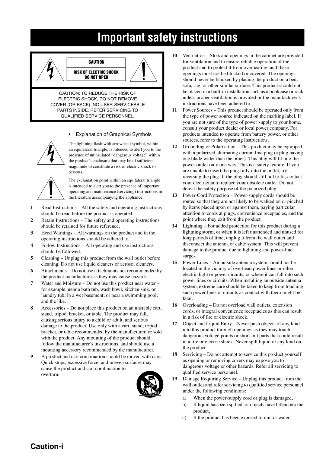 Yamaha HTR-6060 owner manual Important safety instructions 