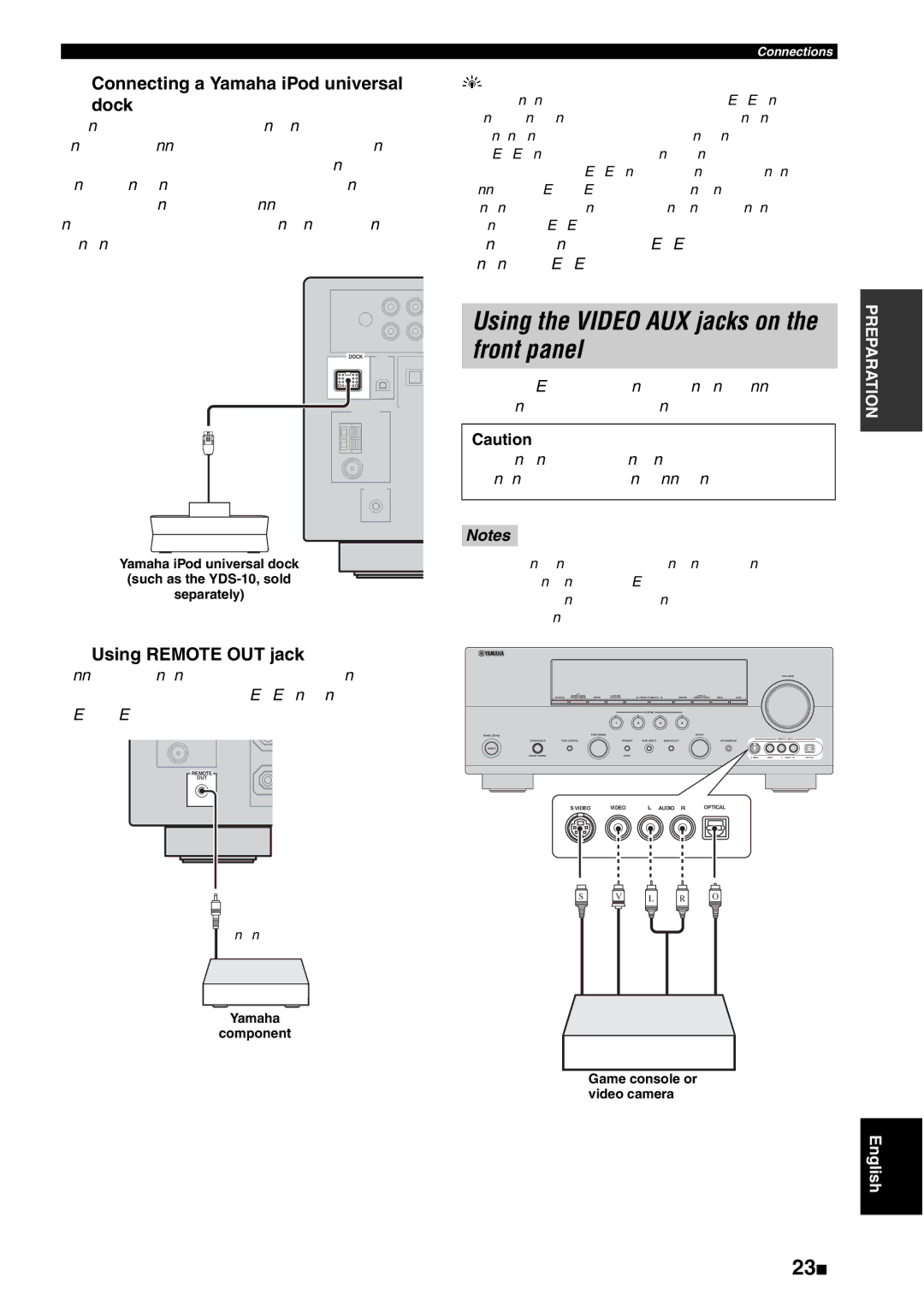 Yamaha HTR-6060 owner manual Using the Video AUX jacks on the front panel, 23 En, Connecting a Yamaha iPod universal Dock 