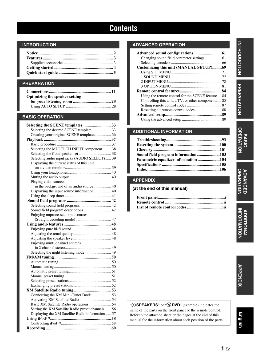 Yamaha HTR-6060 owner manual Contents 