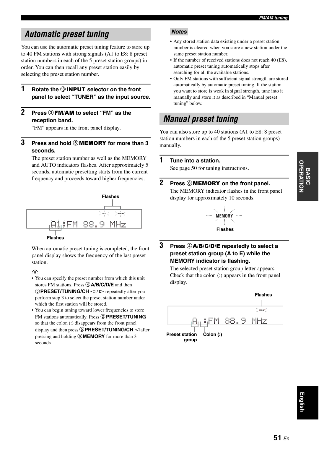 Yamaha HTR-6060 owner manual Automatic preset tuning, Manual preset tuning, 51 En 