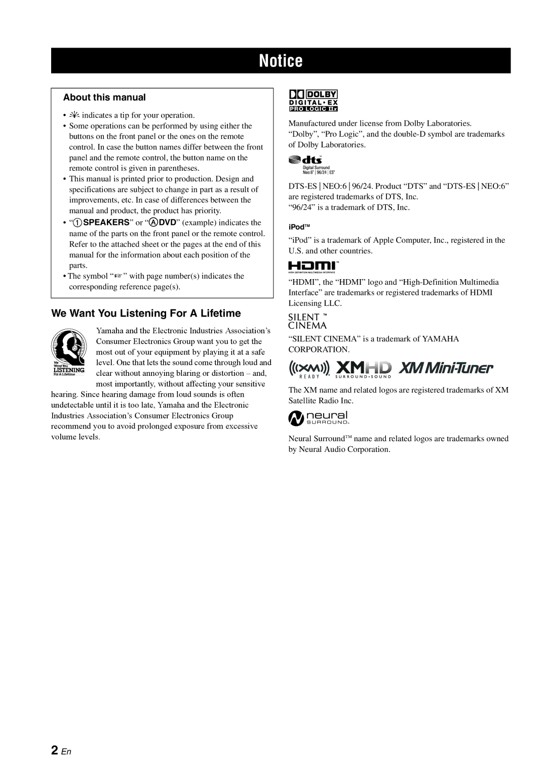 Yamaha HTR-6060 owner manual We Want You Listening For a Lifetime, About this manual, Yindicates a tip for your operation 