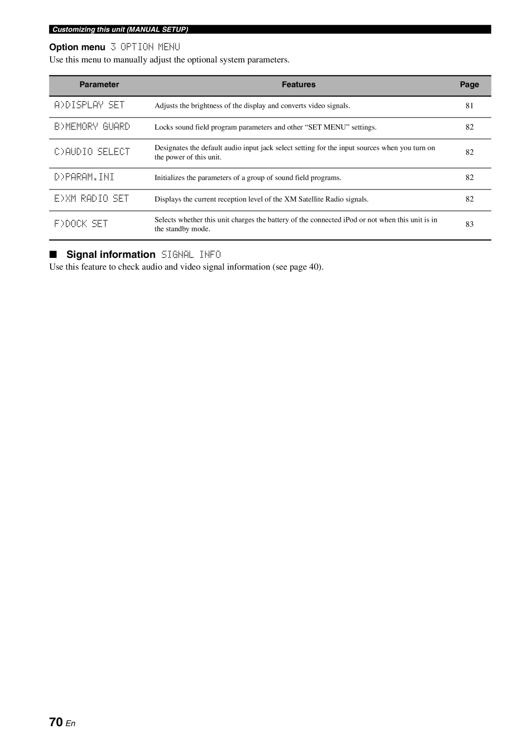 Yamaha HTR-6060 owner manual 70 En, Signal information Signal Info 