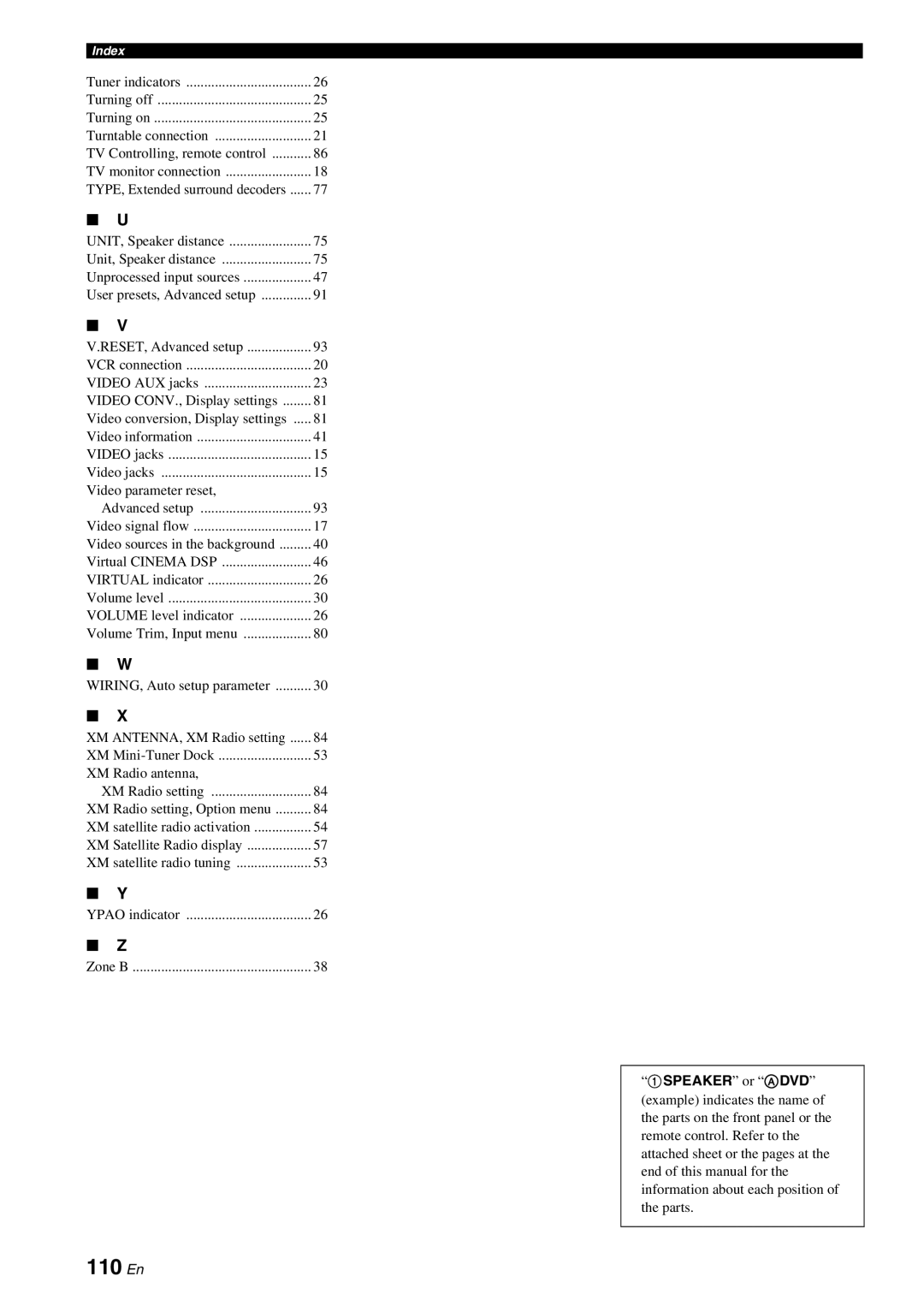 Yamaha HTR-6080 owner manual 110 En, Video parameter reset, XM Radio antenna 