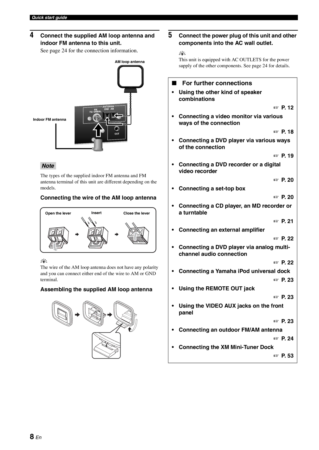 Yamaha HTR-6080 owner manual For further connections, See page 24 for the connection information 