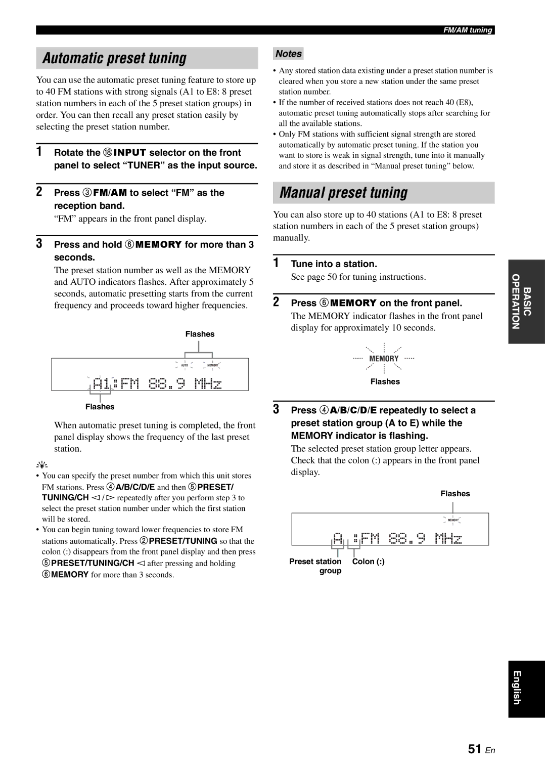 Yamaha HTR-6080 owner manual Automatic preset tuning, Manual preset tuning, 51 En 