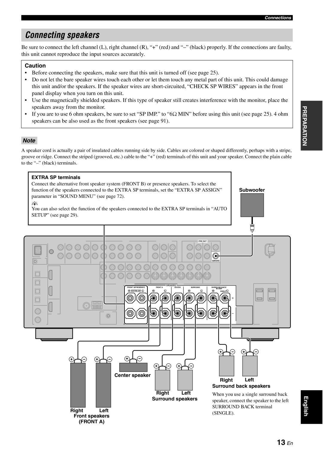Yamaha HTR-6080 owner manual Connecting speakers, 13 En 