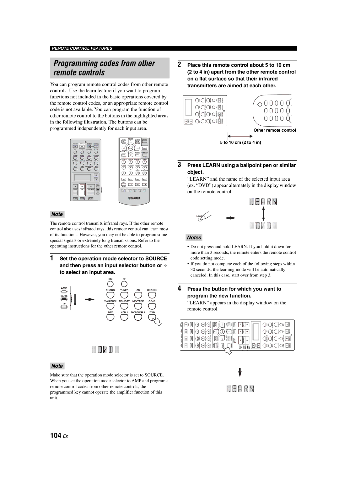 Yamaha HTR-6090 owner manual Remote controls, 104 En 