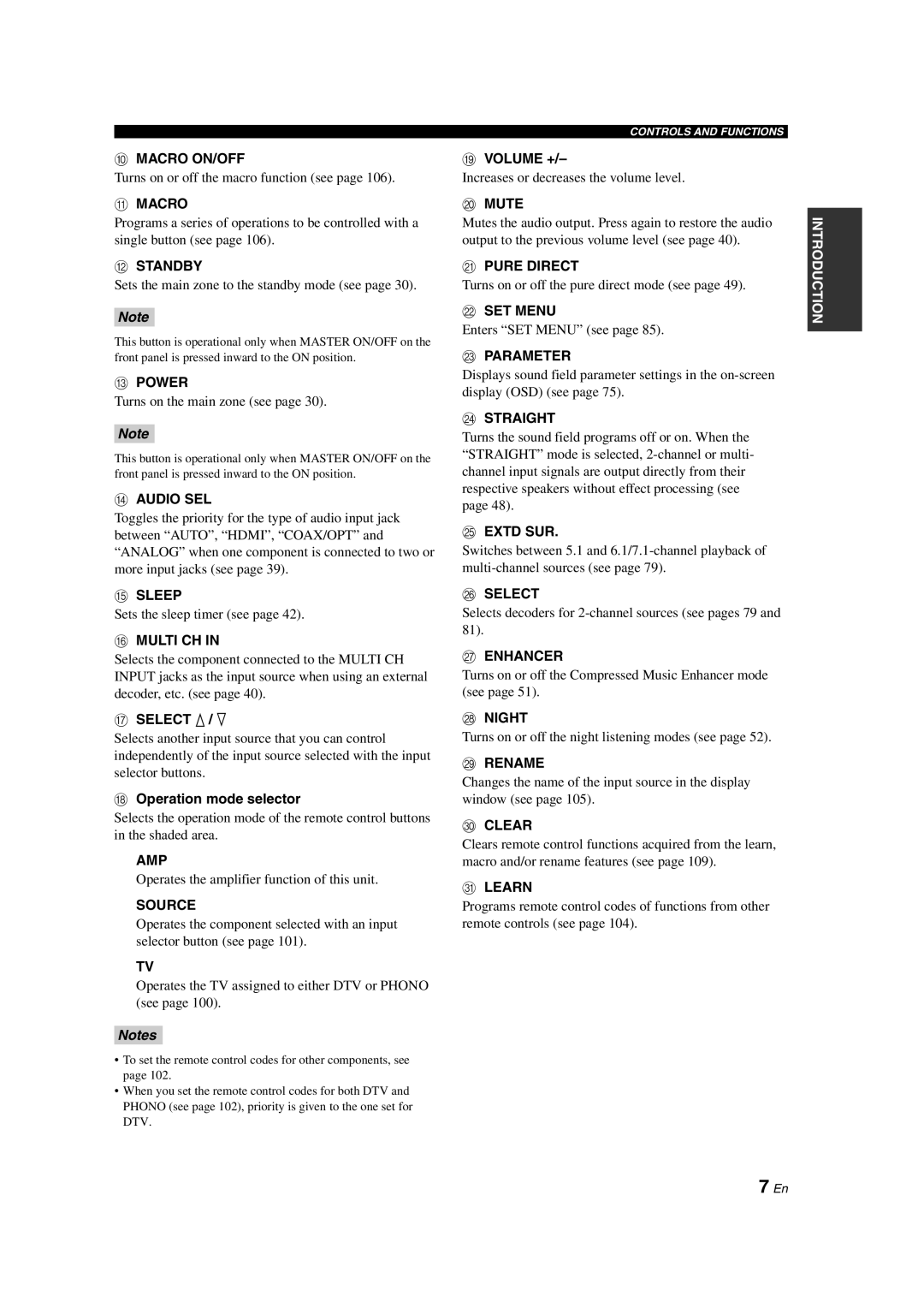 Yamaha HTR-6090 Macro ON/OFF, Standby, Power, Audio SEL, Sleep, Multi CH, Amp, Source, Volume +, Mute, SET Menu, Parameter 