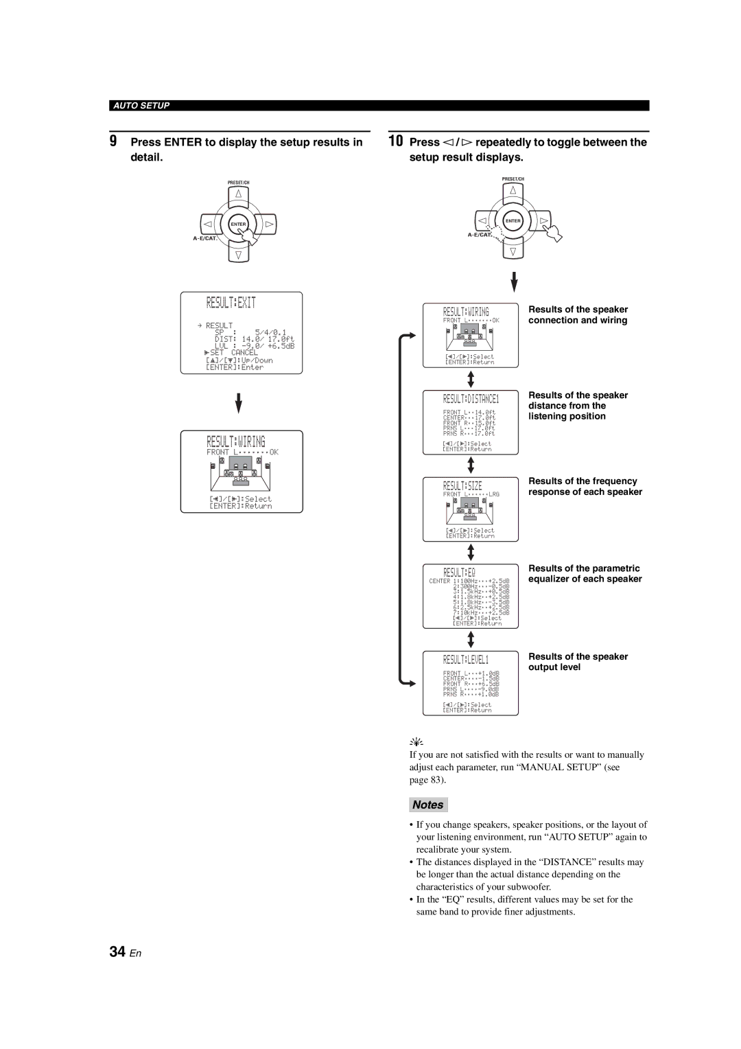 Yamaha HTR-6090 owner manual Resultwiring, 34 En, Results of the parametric equalizer of each speaker, Output level 