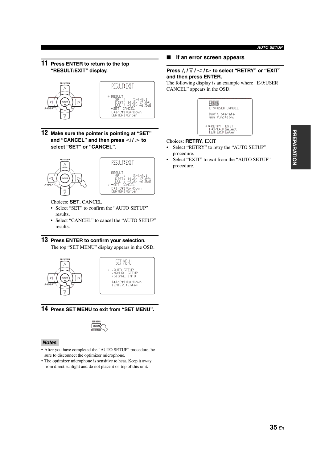 Yamaha HTR-6090 owner manual SET Menu, Error, 35 En, If an error screen appears 