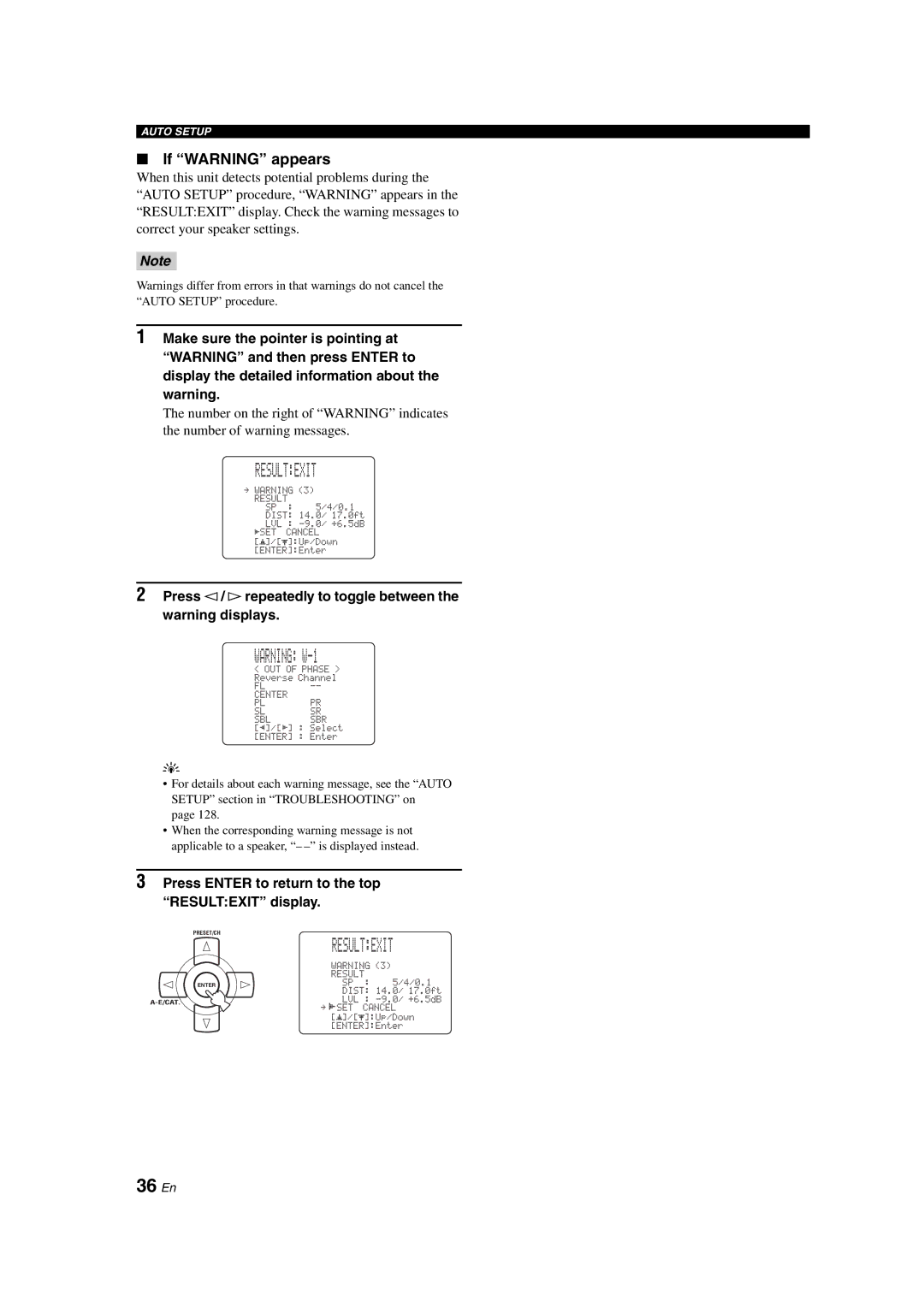 Yamaha HTR-6090 owner manual 36 En, If Warning appears 